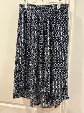 Joe Fresh Navy and White Geometric Asymmetrical Midi Skirt